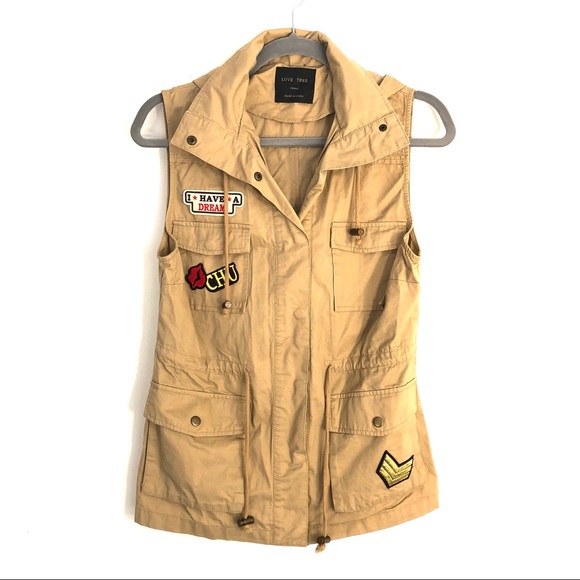 Love Tree Utility Vest Khaki Patches 